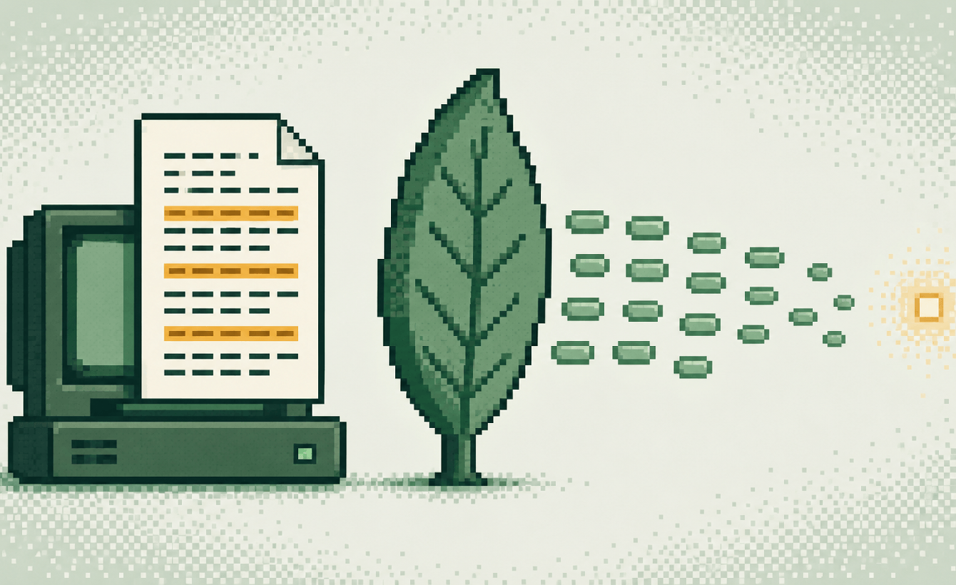 Pixel art: dal computer il documento con i dati evidenziati passa dalla foglia Ironleaf e ne escono solo gettoni mascherati
